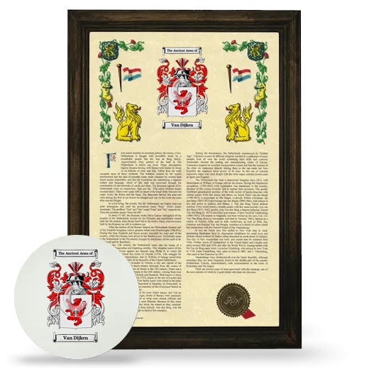 Van Dijken Framed Armorial History and Mouse Pad - Brown